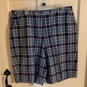Black, white, yellow and aqua plaid shorts